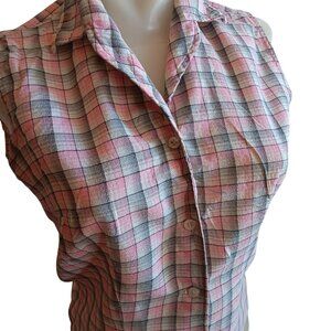 1950's Atomic Women's Medium Top Vintage Dee Cee Sleeveless Pink/Gray Plaid USA